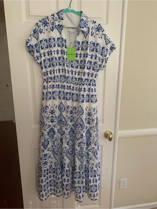 Sam Edelman Dresses & Skirts - NWT Sam Edelman Dress: White, Blue Print, Button Close, V-Neck, Elastic Waist 12